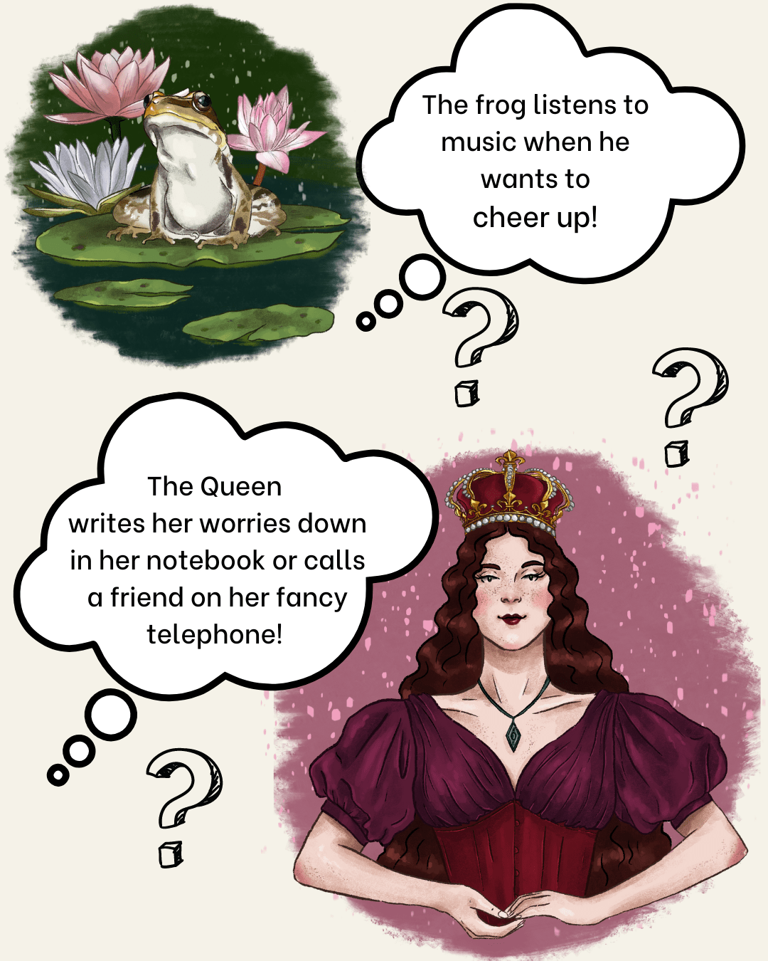 Poster showing characters thinking about emotional development.