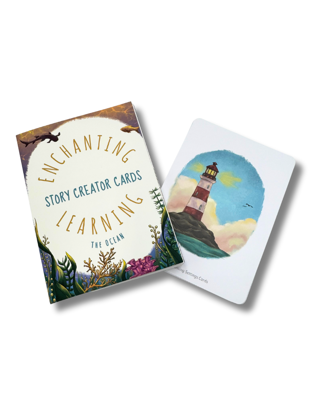Set of learning cards for writing showing lighthouse card.