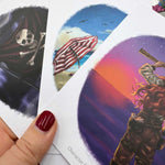 hand holding ocean themed writing cards.