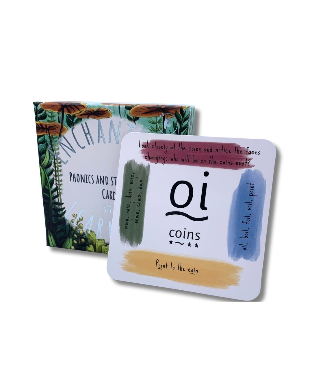 phonics cards and box showing /oi/ grapheme.