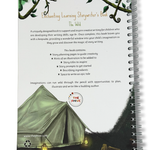 the back sleeve of a writing book showing a tent.