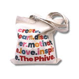 Natural organic cotton tote bag showing positive affirmation slogan.