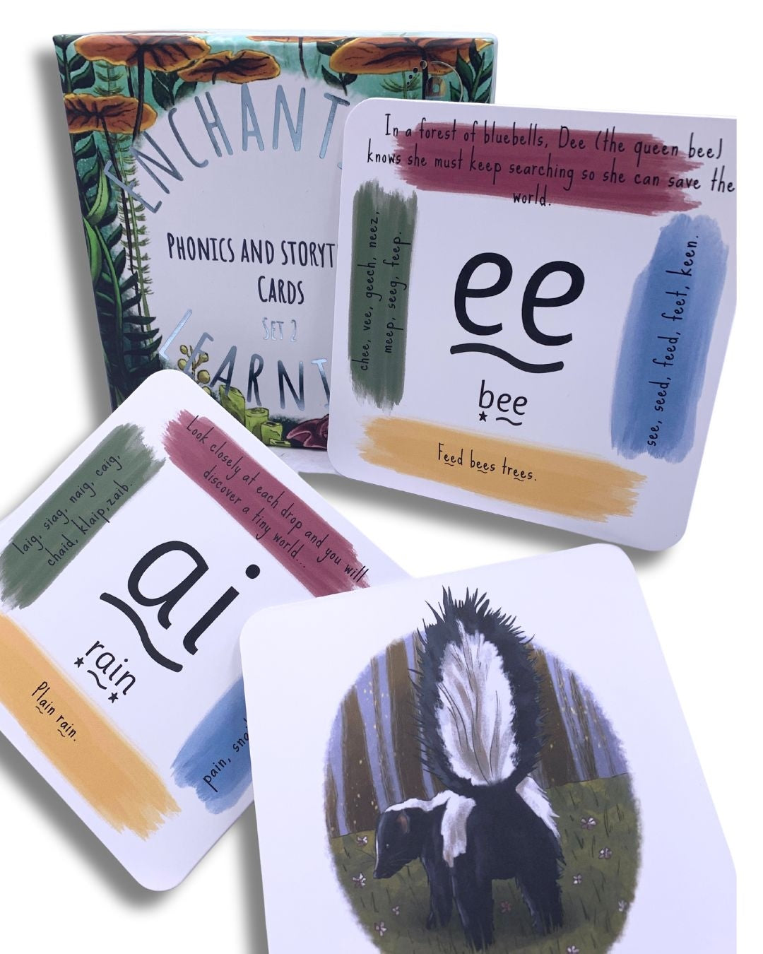 phonics cards showing phase three phonic sounds.