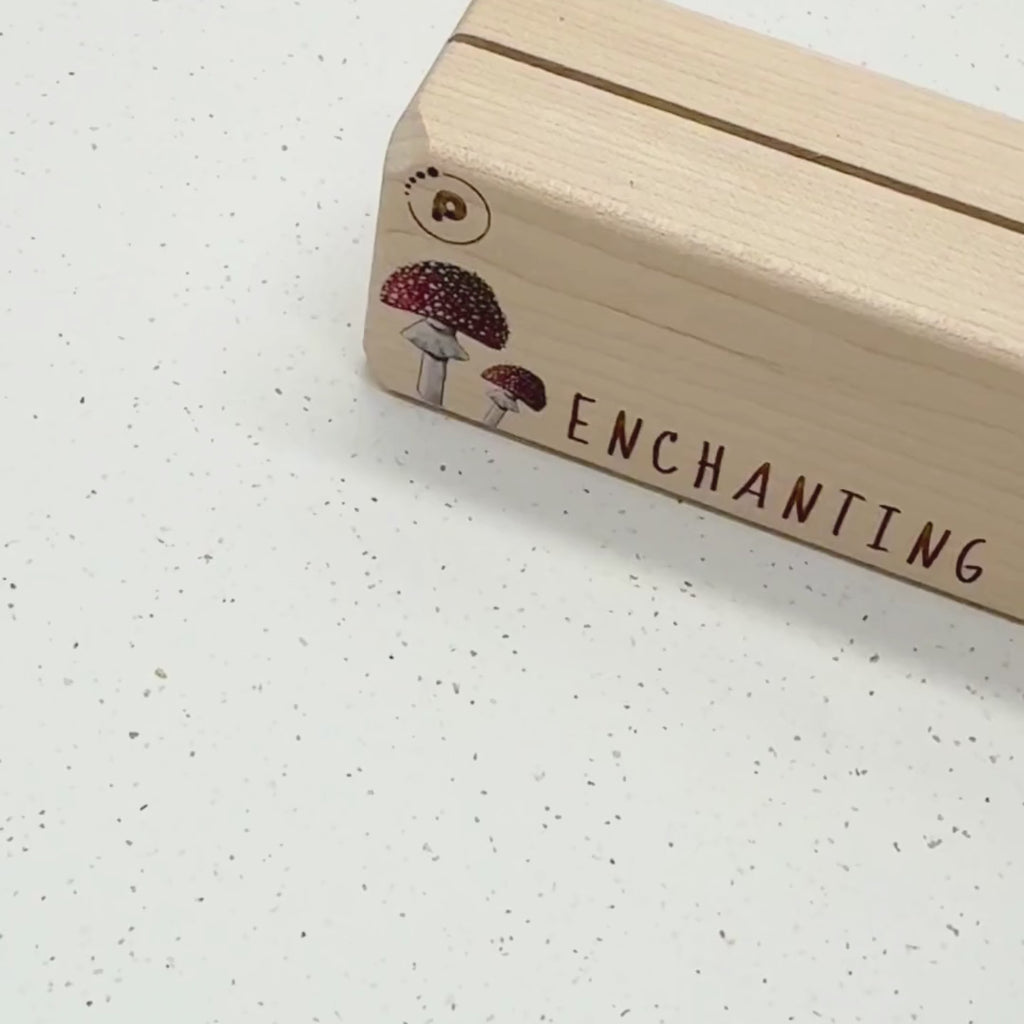 ash wood card stand to hold children's learning cards.