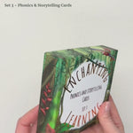 a jungle themed box of phonics and storytelling cards for children learming to read.