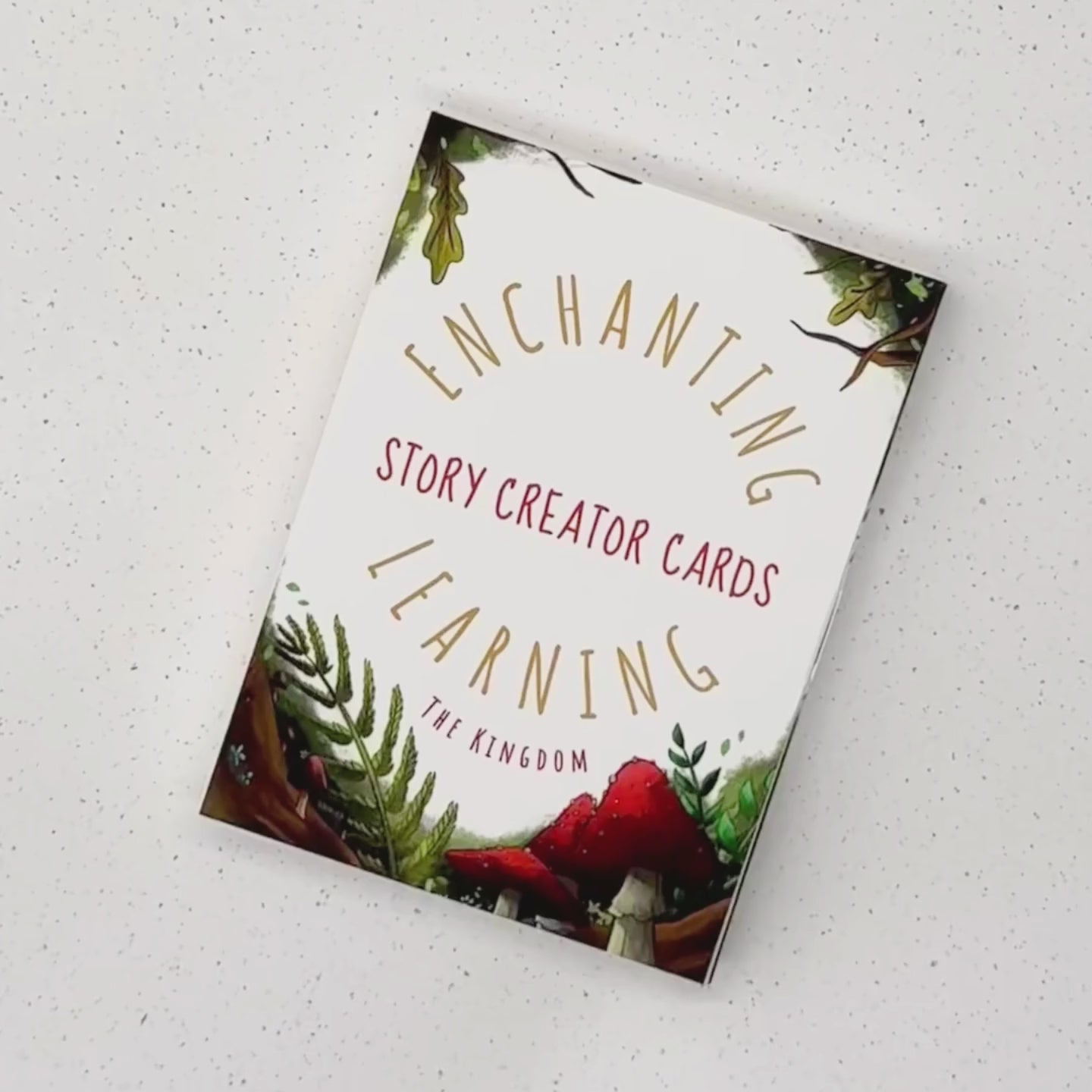 a woodland themed cover on a box of story cards for children's writing development by The Phive.