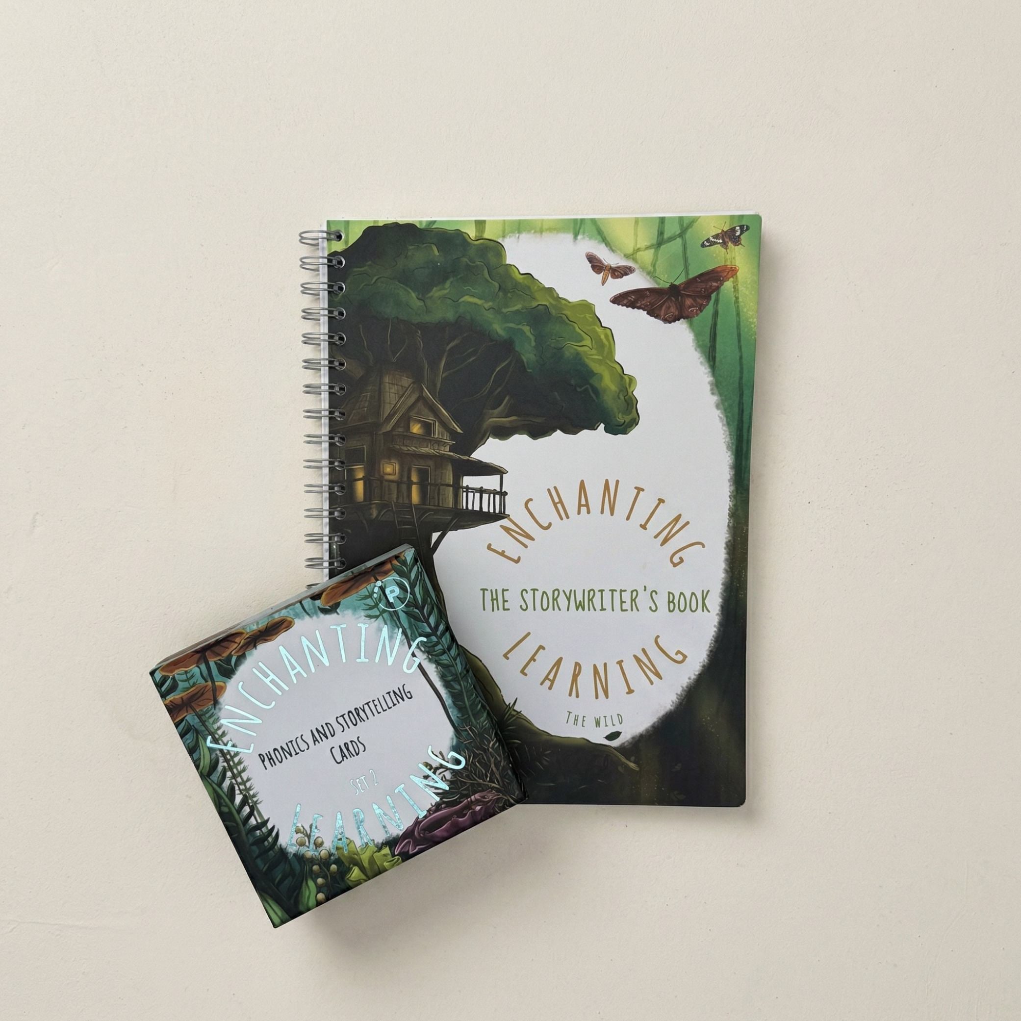 kids writing book and card set with nature-themed design on a beige background