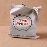 Tote bag with 'The Phive' logo and text on a beige background
