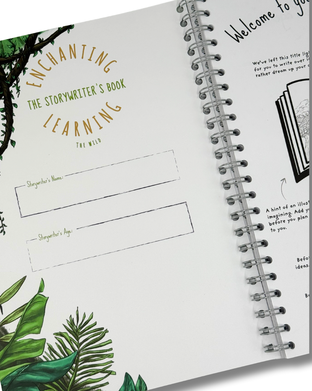 Inside sleeve of a jungle themed writing book.